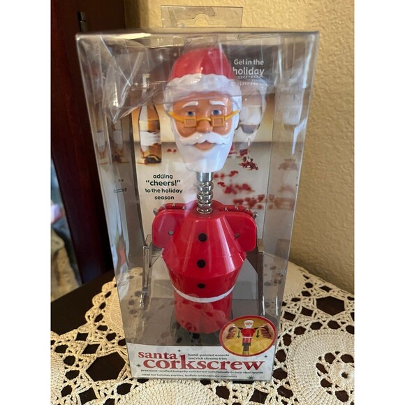 NEW Vtg Christmas Santa Wine Bottle Opener Corkscrew - Picture 1 of 5